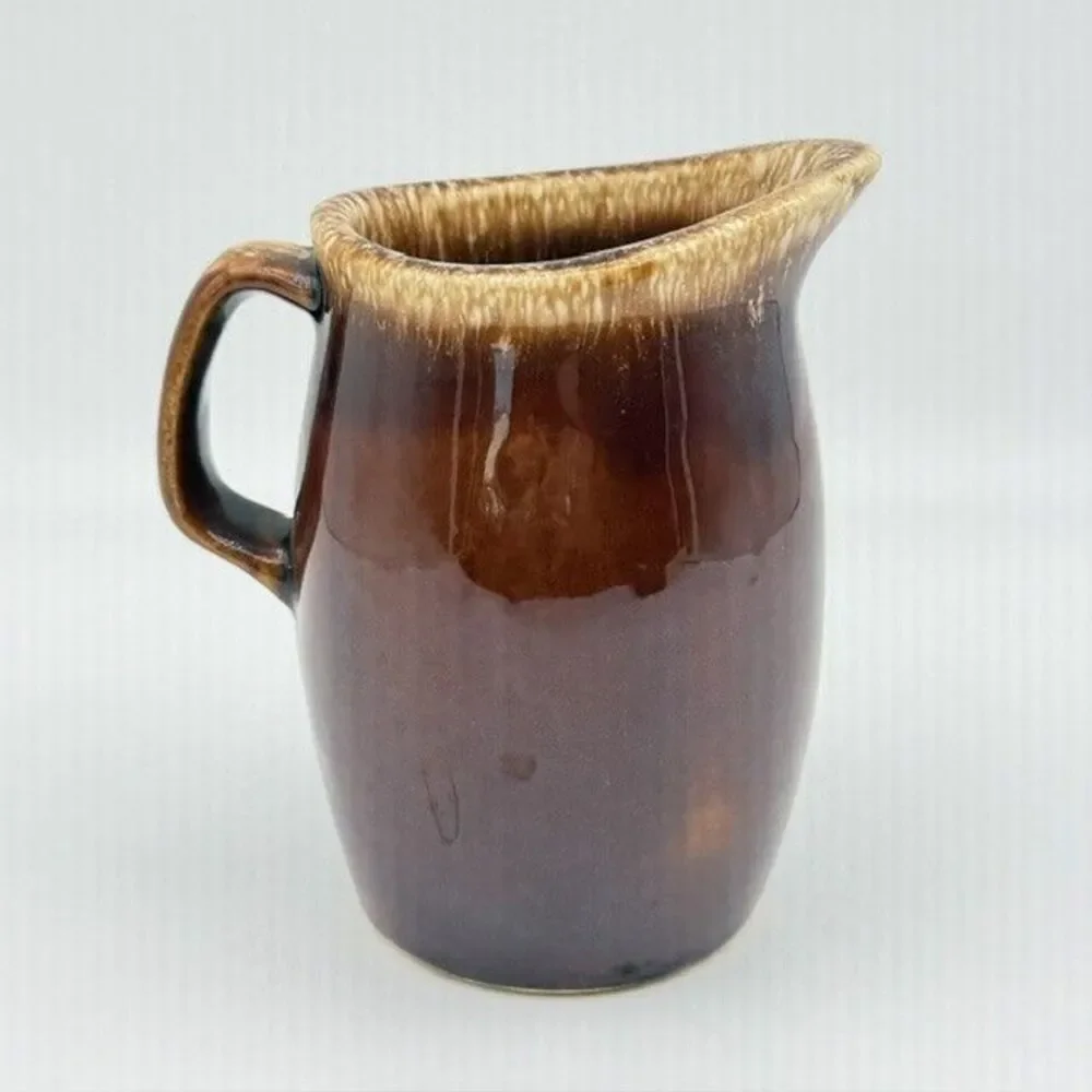 Vintage Hull Oven Proof Pottery Brown Drip Glaze Creamer and Sugar Bowl Set USA